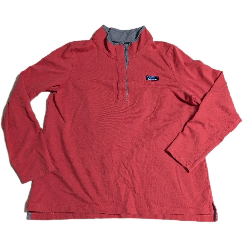 L.L.Bean Quarter Zip Pullover Sweatshirt XL Red Blue Trim Logo‎ Patch